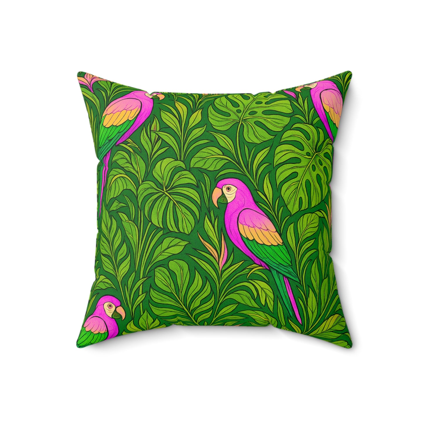 Tropical Pillow, 4 sizes - Colorful Spun Polyester Square Cushion / Parrot Family, Pink