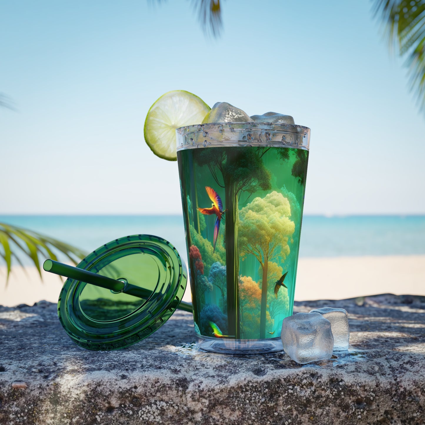 Tropical Tumbler with Straw | 16oz Colorful Travel Cup / Flight School