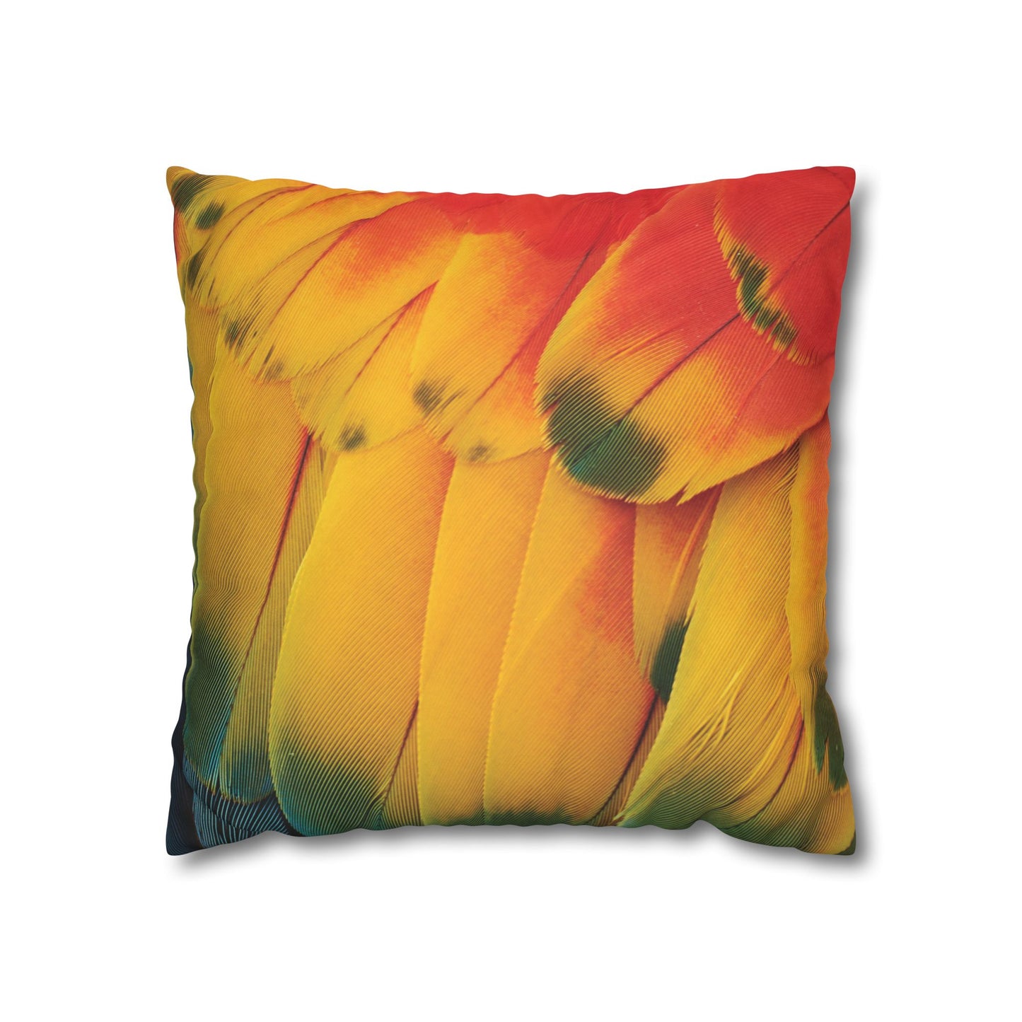 Faux Suede Square Pillowcase - Macaw Parrot Feathers