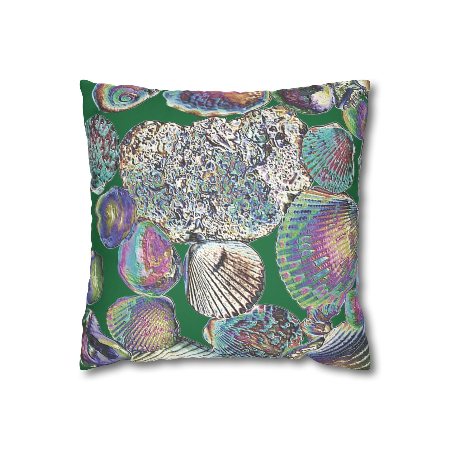 Faux Suede Square Pillowcase - Heatwave Seashell Collection, Dark Green