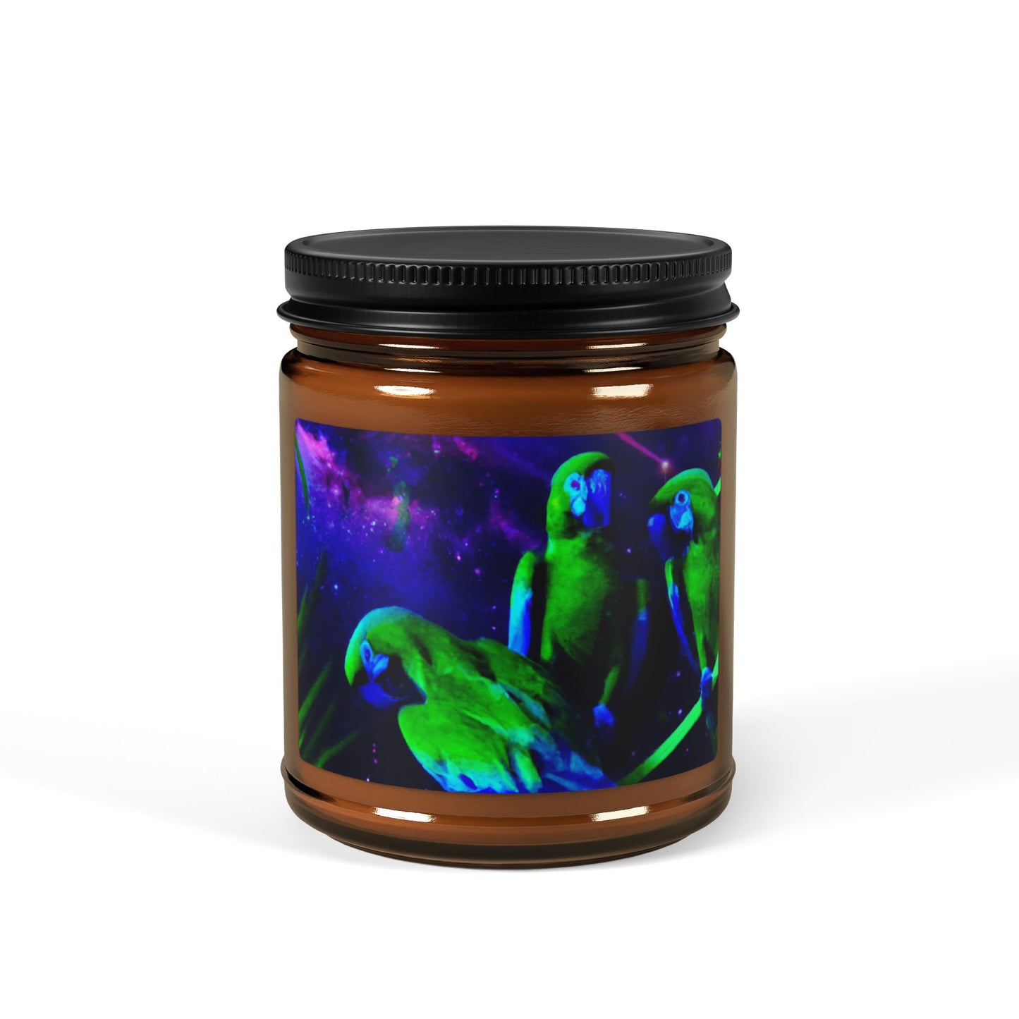 Soy Candle in Amber Jar - Multi-Size / Galactic Parrots