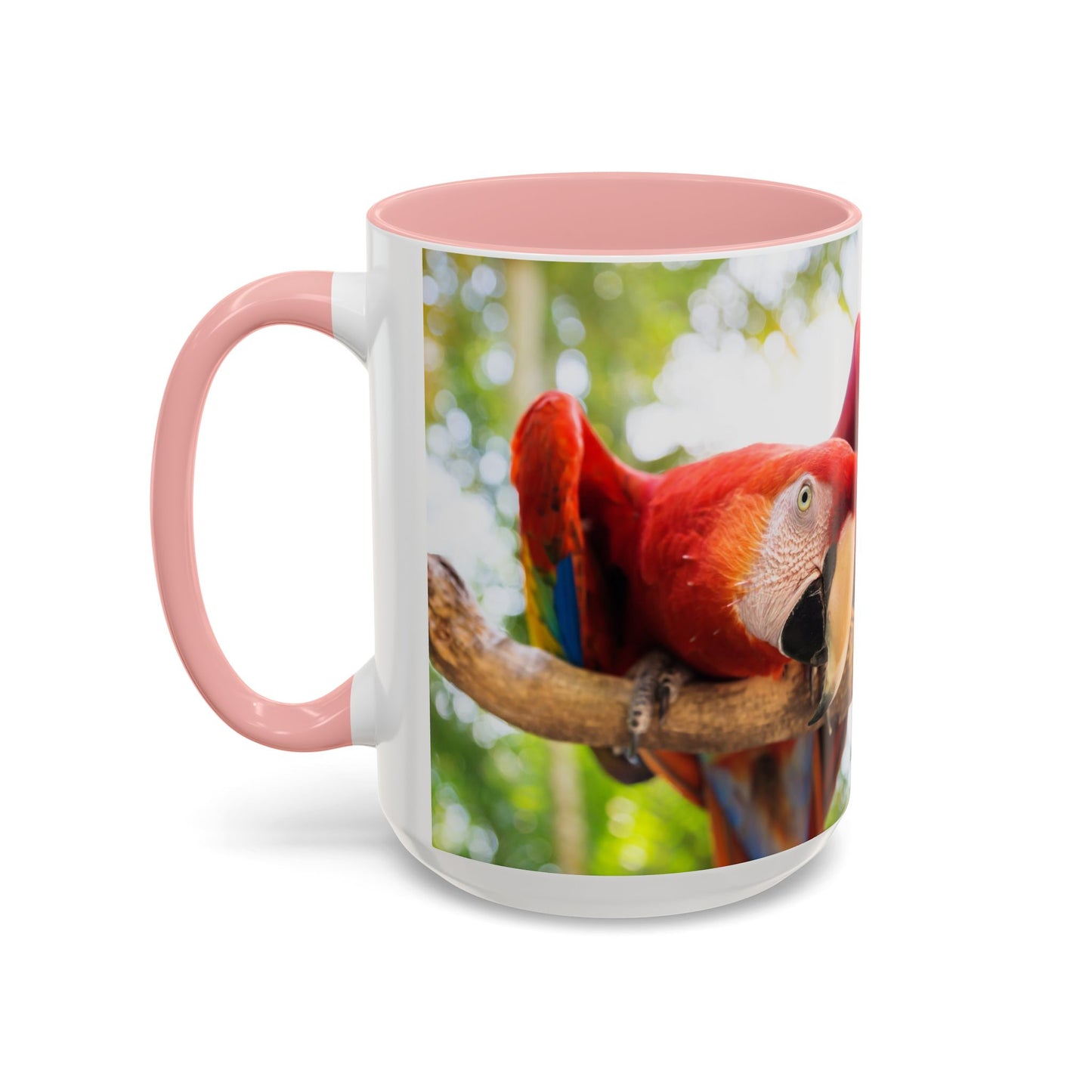 Accent Coffee Mug (11, 15oz), "I Run on Caffeine and Drama!" Parrot / Various Colors