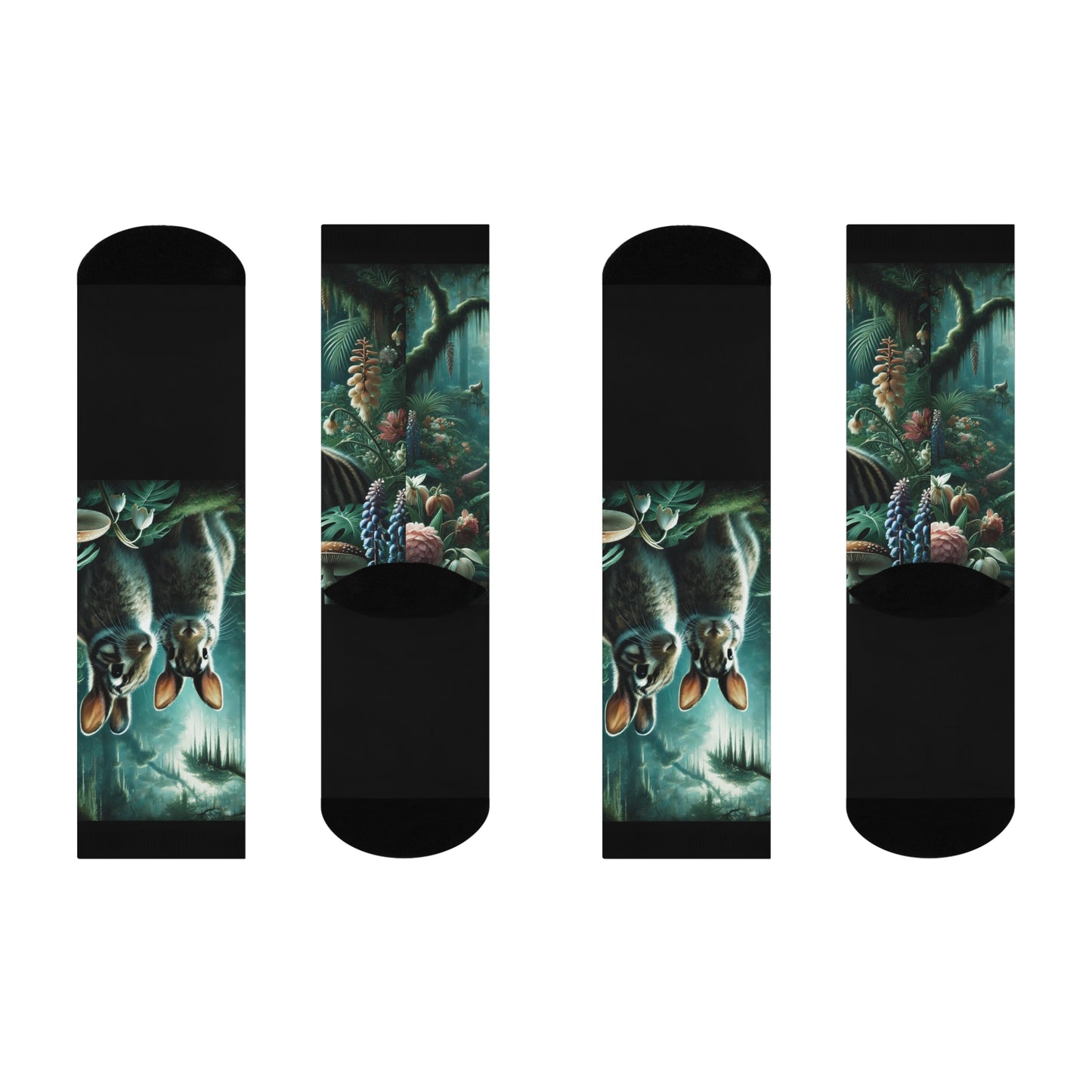 Cushioned Crew Socks - Rainforest Robbits / Tundra