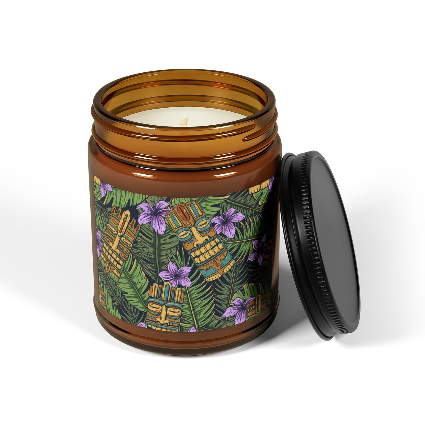 Scented Soy Candle (Multi-Size, Amber Jar) - Tiki Purple Greenery