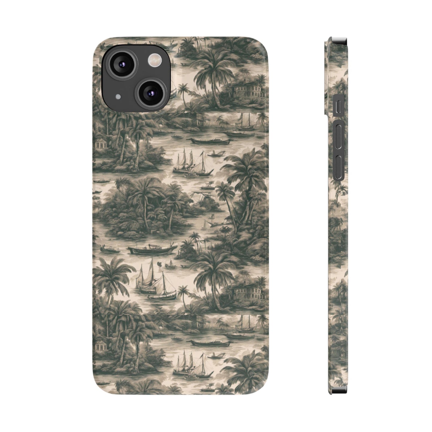 Slim Phone Cases - Tropical Toile #1, black