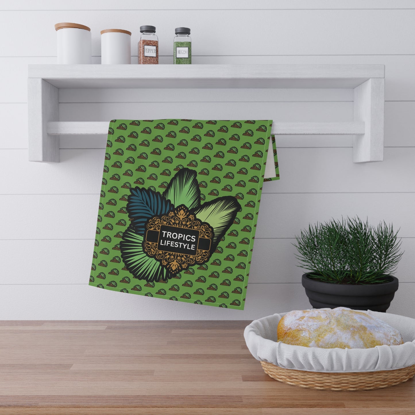 Tea Towels (cotton, poly), Tropics Lifestyle Deco Plant Logo, Micros Green