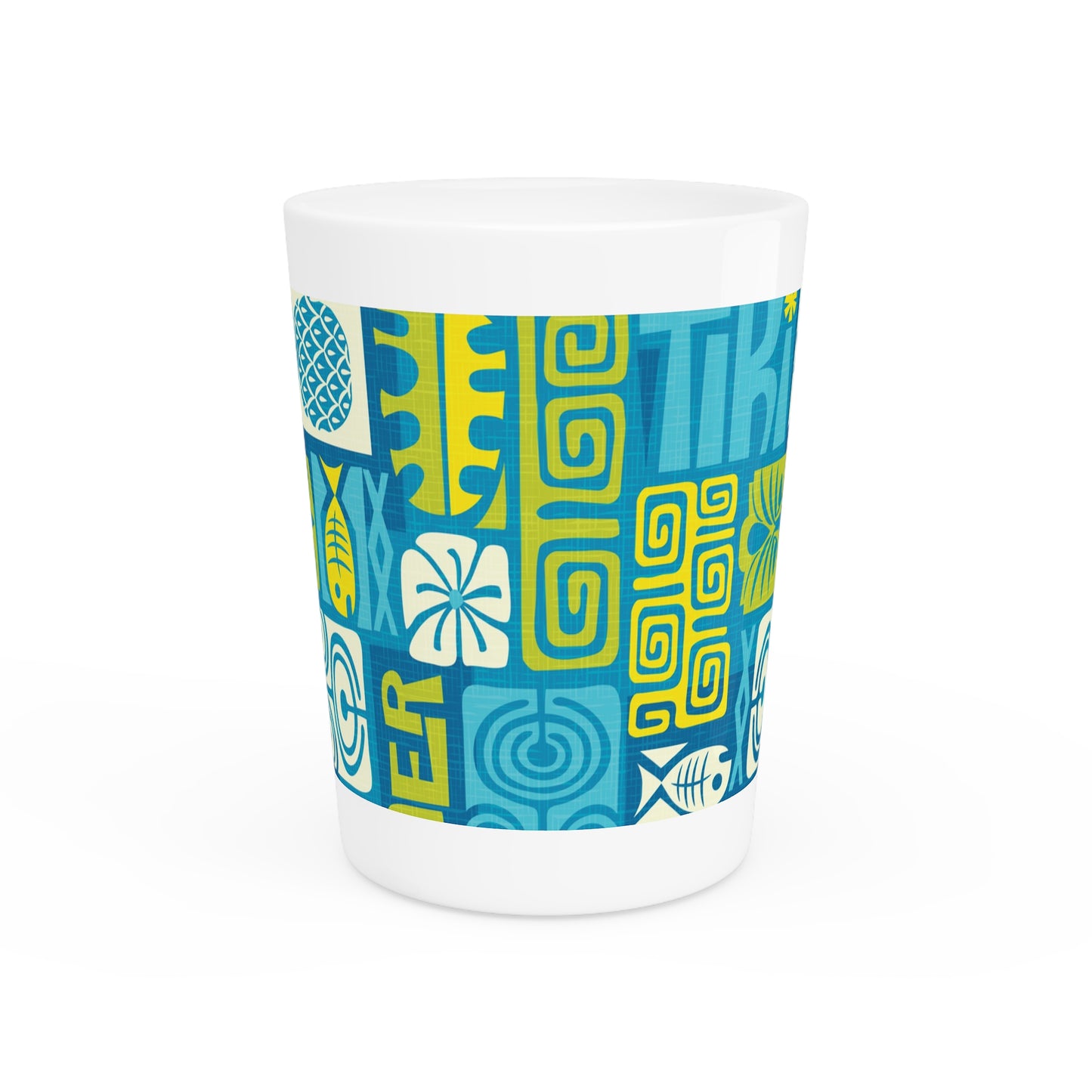 Ceramic Shot Glass - Tiki Poster Blue