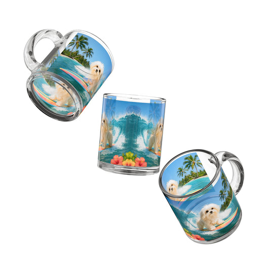 Puppy Ariel the Dog Surfer Glass Mug - 10oz, Perfect for Dog Lovers