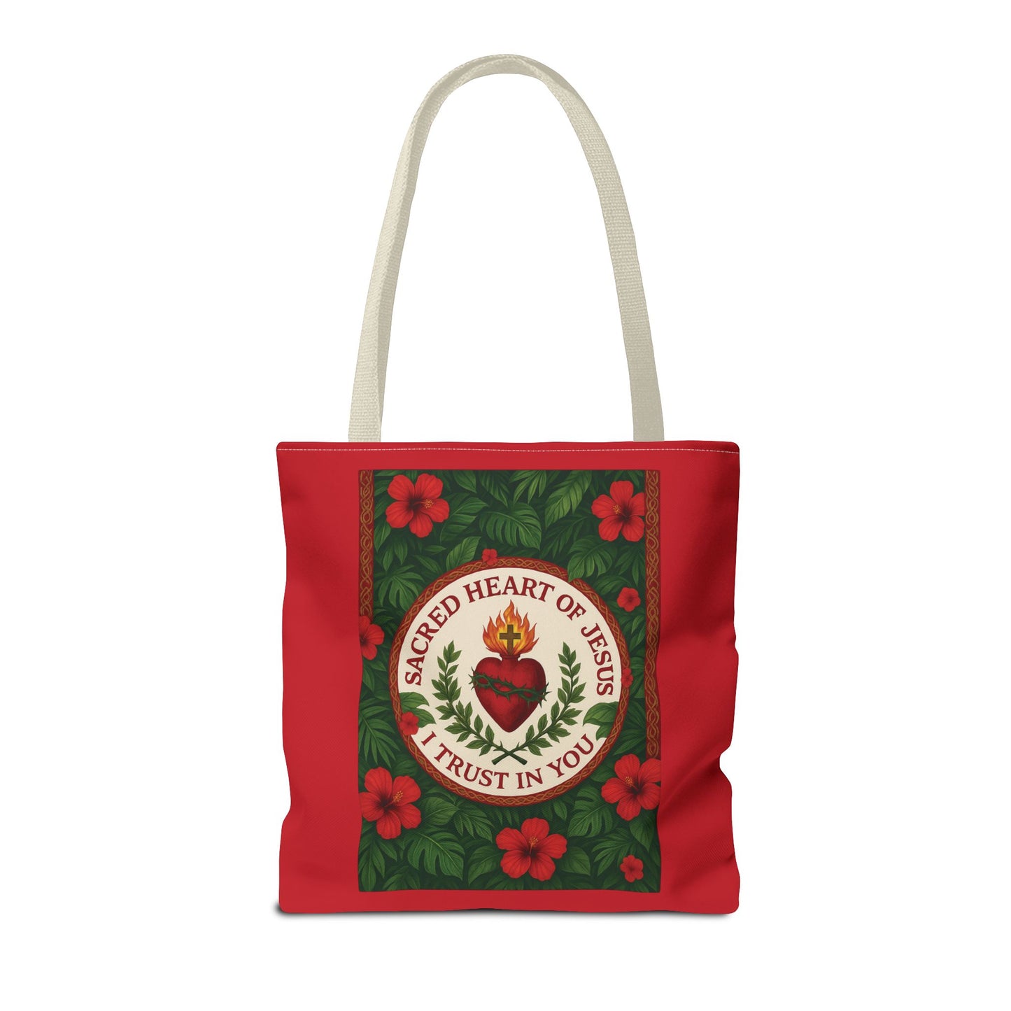 Religious Tote Bag - 3 Sizes / Sacred Heart of Jesus Prayer, Red