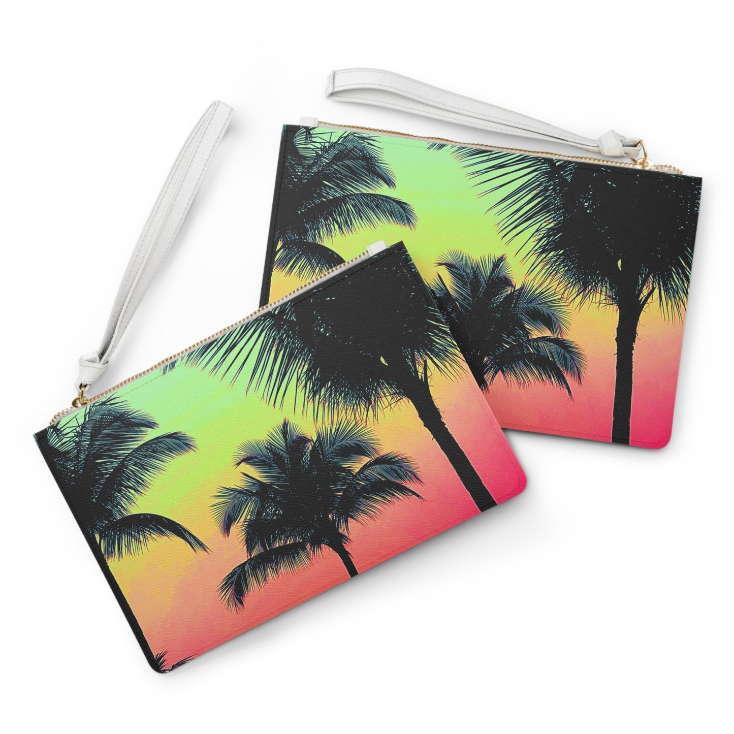 Tropical Faux Leather Clutch Bag - Perfect for Beach Adventures & Summer Vacations / Palm Glow, Sangria