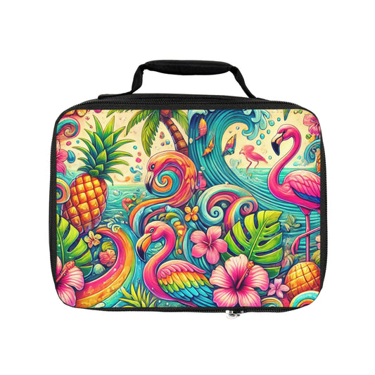Flamingo Funday Lunch Bag - Eco-Friendly Insulated Tote, Adult and Child Lunchbox / Perfect for Picnics, Beach Outings