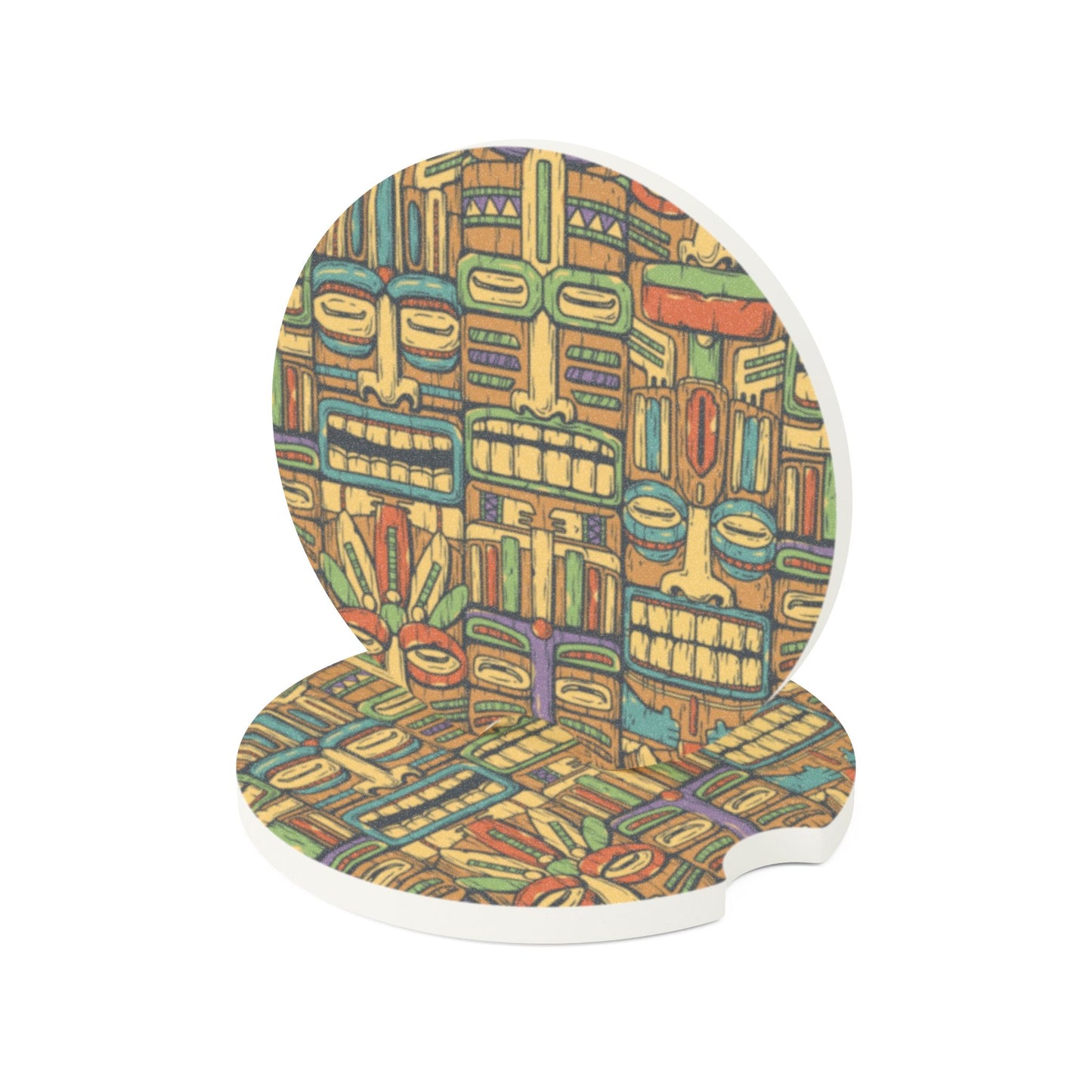 Soapstone Car Coaster - Colorful Tiki Party