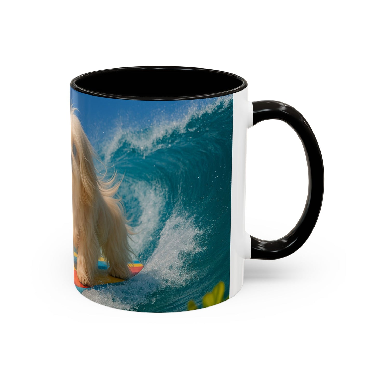 Vibrant Beach Coffee Mug - 11oz & 15oz / Puppy Ariel the Dog Surfer