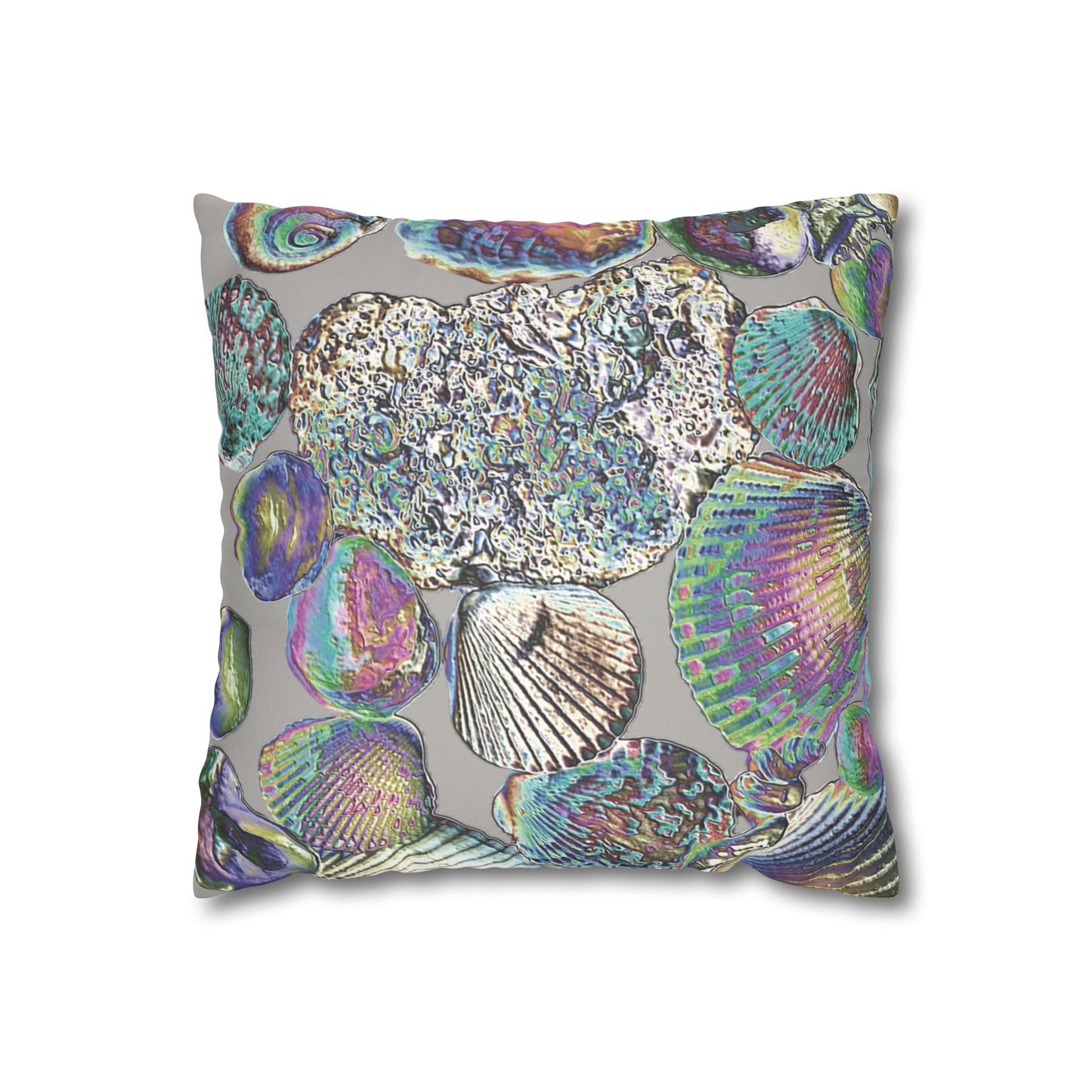 Faux Suede Square Pillowcase - Heatwave Seashell Collection, Light Grey