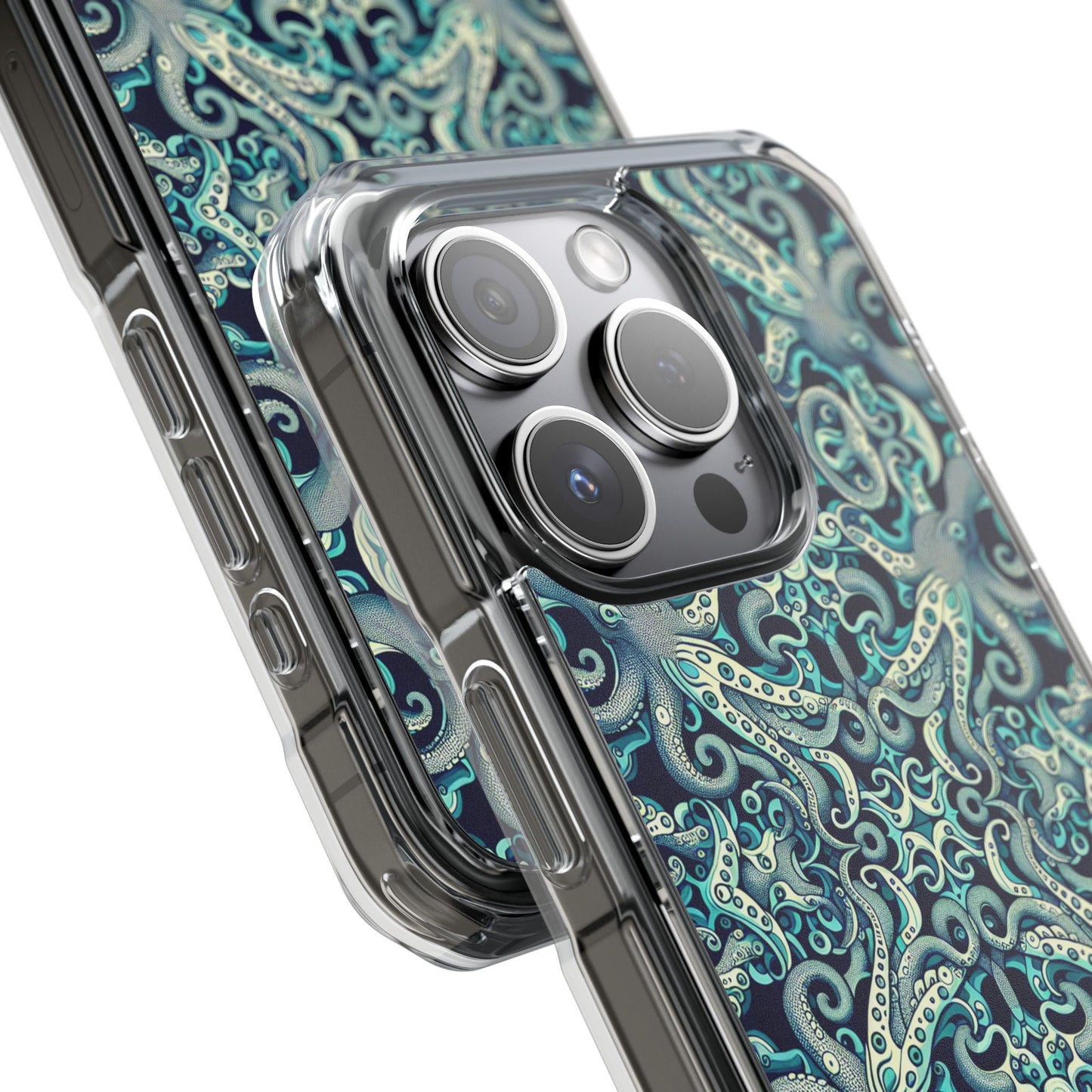 Twisted Aqua Octopus Magnetic Clear Phone Case, Many Models