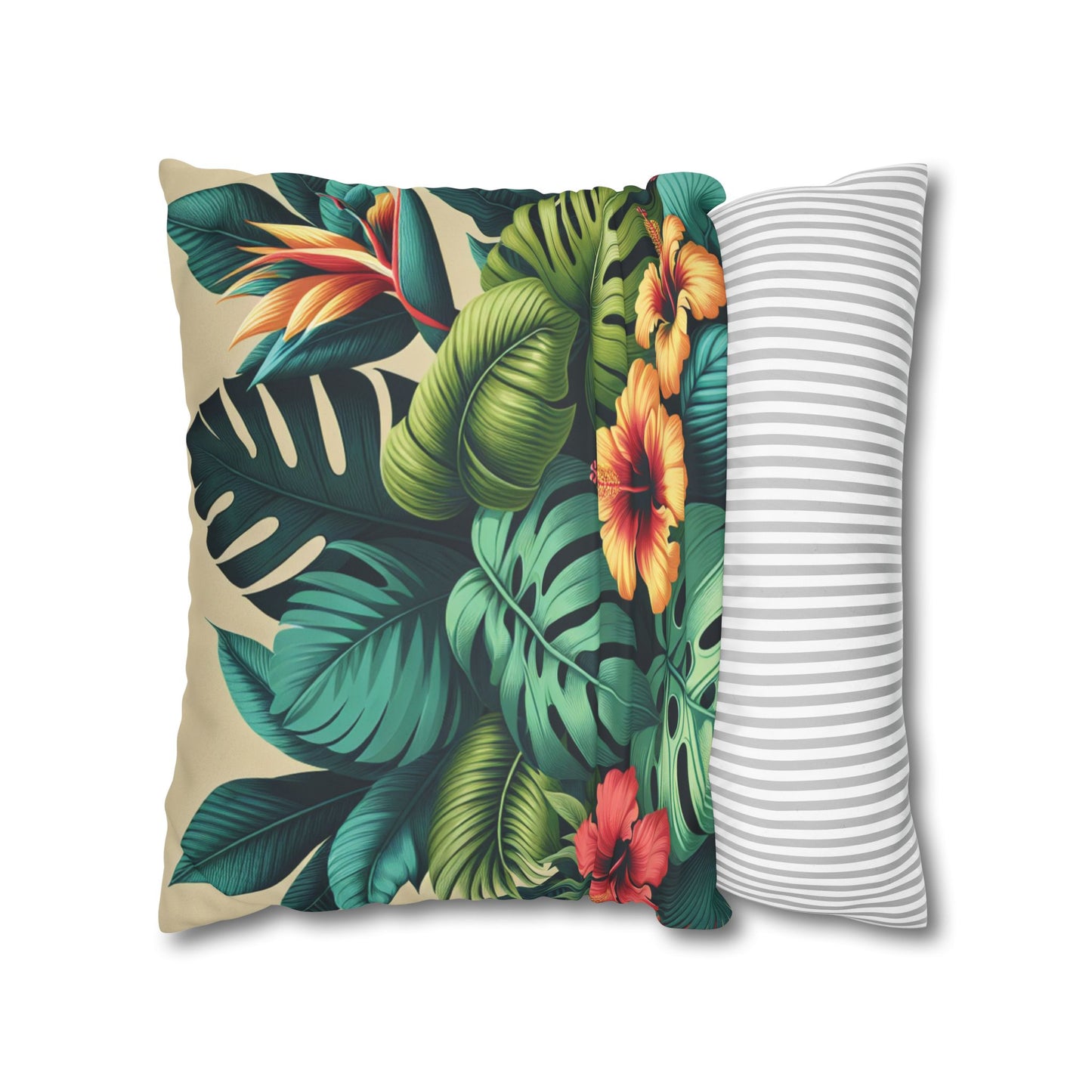 Faux Suede Square Pillowcase - Exotic Flora