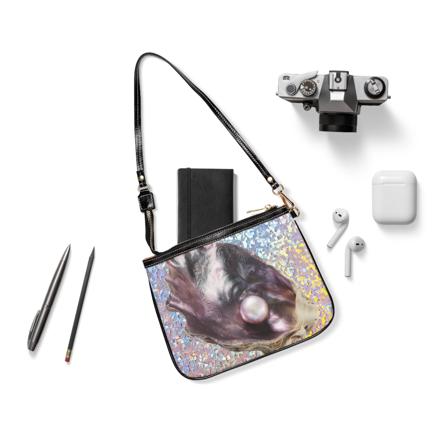 Tropical Beach Small Shoulder Bag | Stylish Crossbody Purse / Disco Lavender Pearl Oyster