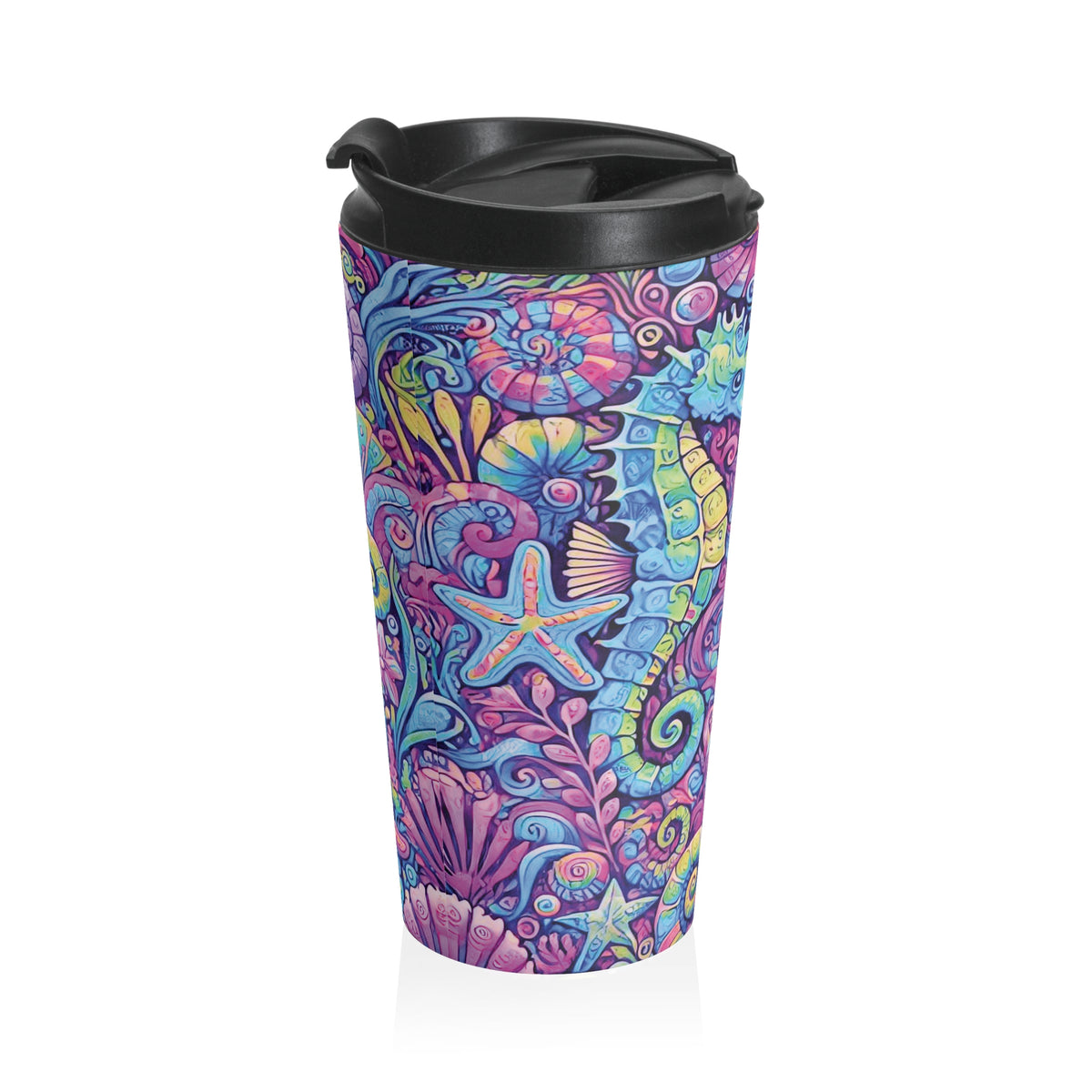 15 oz. Stainless Steel Travel Mug / Seahorse Trio Pink Fiesta