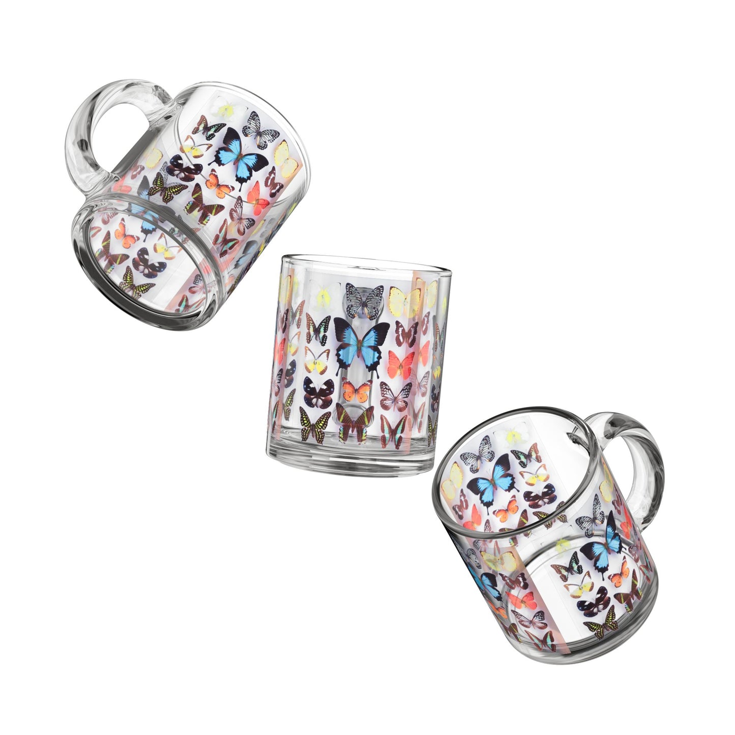 Tropical Glass Mug - 10oz Coffee Cup / Butterfly Collection