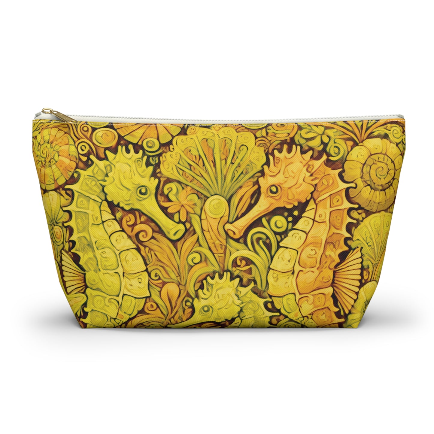 Tropical Accessory Pouch, 2 sizes | Makeup Bag | Perfect for Travel & Everyday Use / Seahorse Trio, Yellow