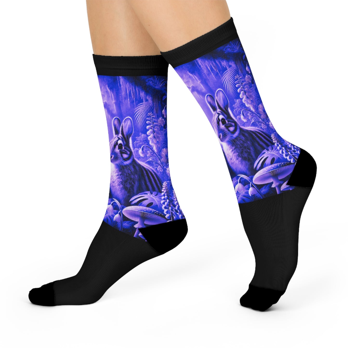Cushioned Crew Socks - Rainforest Robbits / Amethyst
