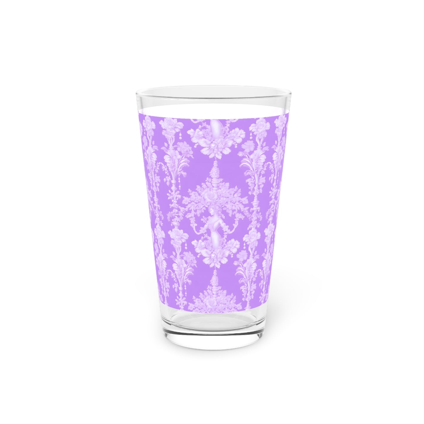 Pint Glass, 16oz, Pearl Lady Toile / Purple