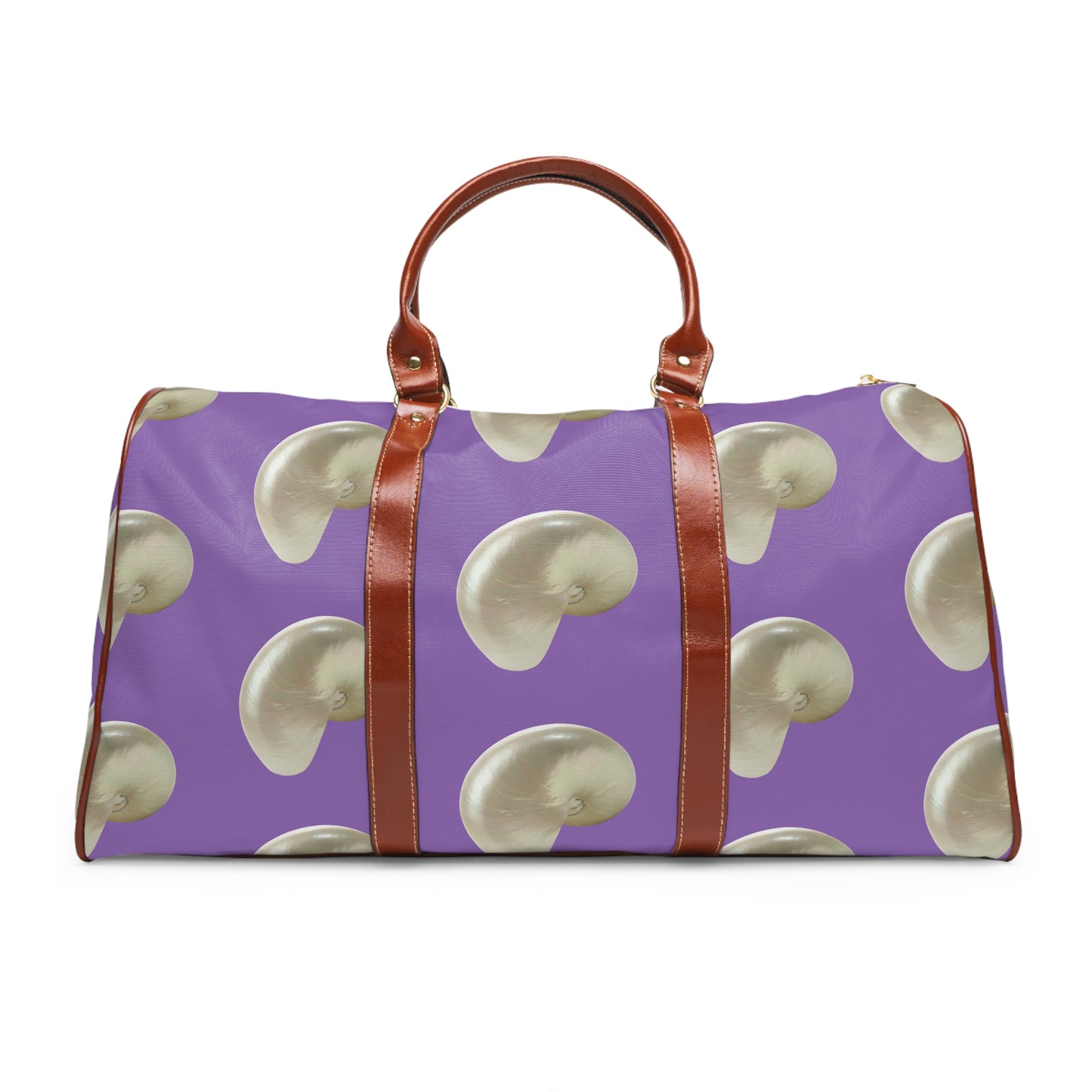 Tropical Waterproof Travel Bag - Perfect for Beach Getaways / Real White Nautilus Shells, Lt. Purple