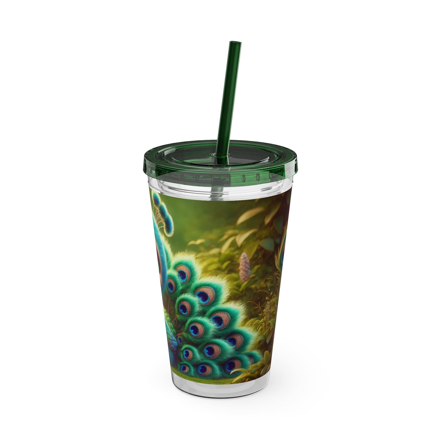 Tropical Tumbler with Straw | 16oz Colorful Travel Cup / Baby Peacock