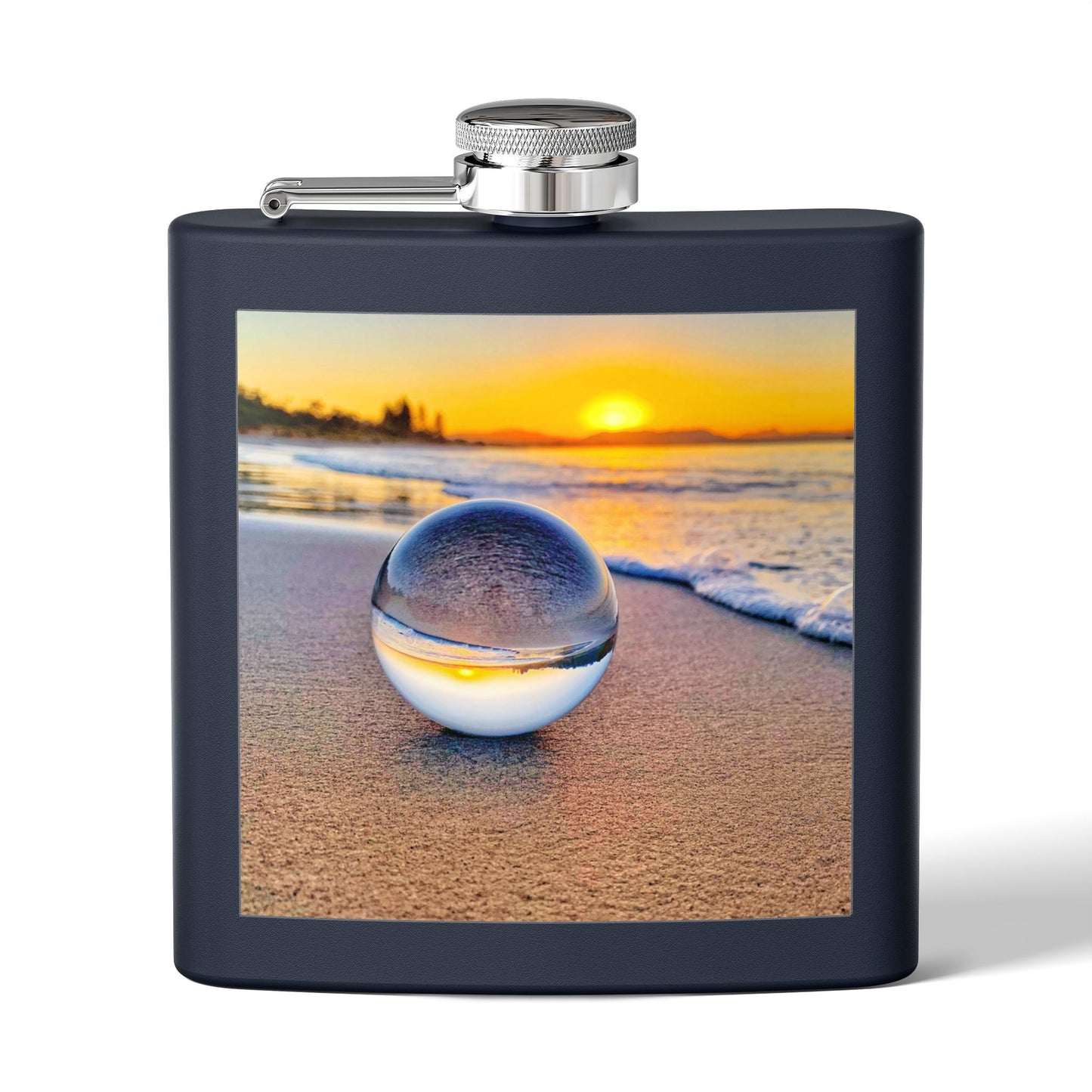 Tropical Stainless Steel 6 oz. Flask, Many Colors  – Crystal Ball on Sunset Beach