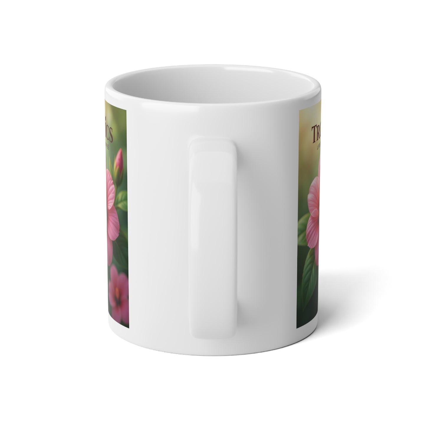 Jumbo Mug, 20oz, Pink Flower/Bean TLCoffee Logo | Tropical Coffee Cup