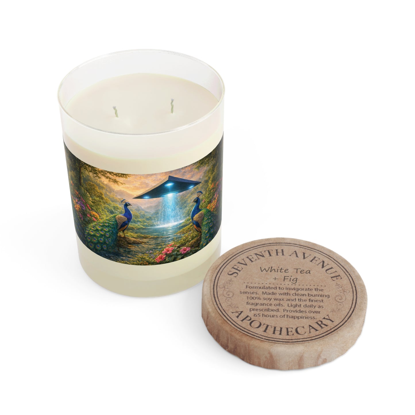 UFOs & Peacocks Scented Candle - 11oz Full Glass, Tropical Decor