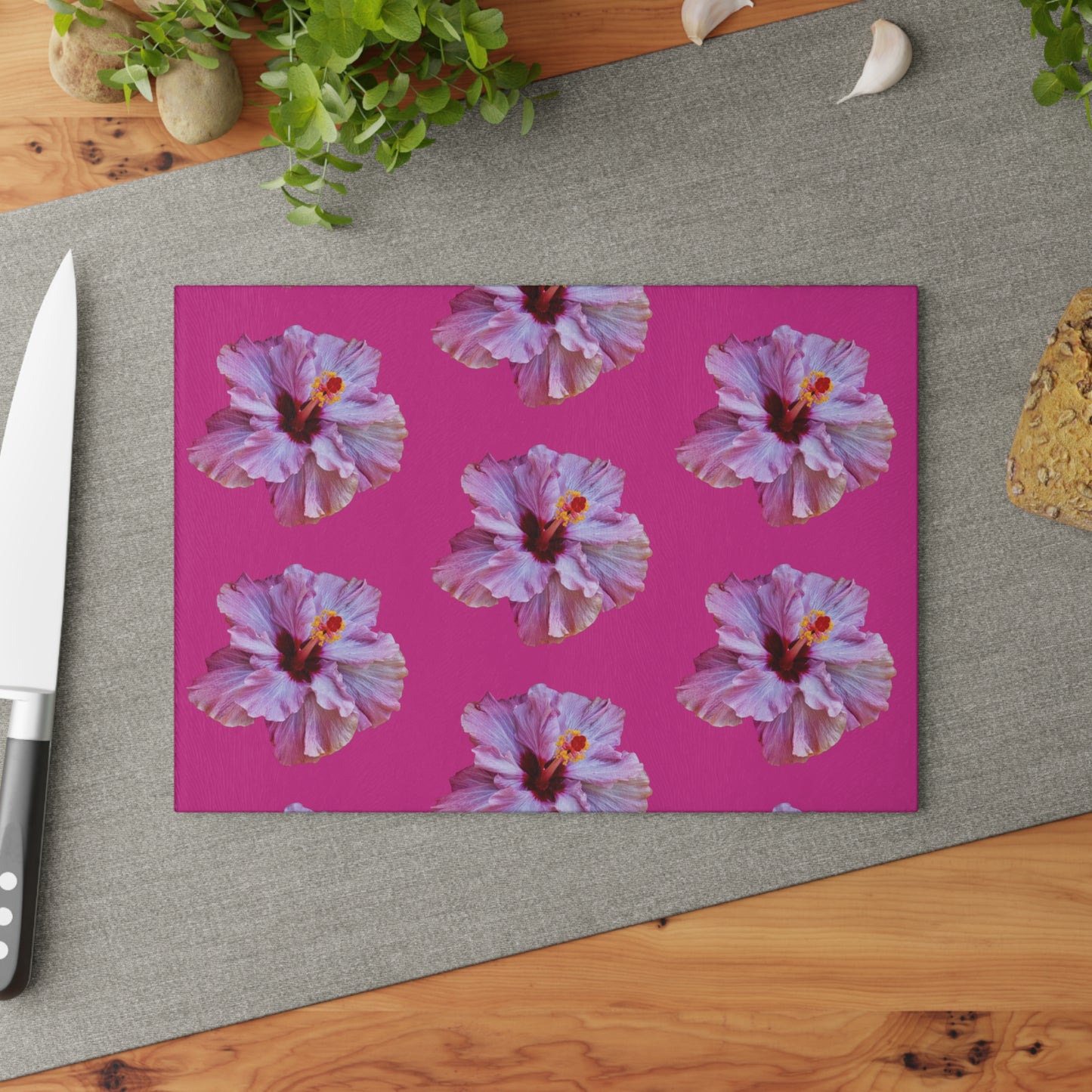 Glass Cutting Board, 2 sizes - Real Purple Hibiscus/Pink