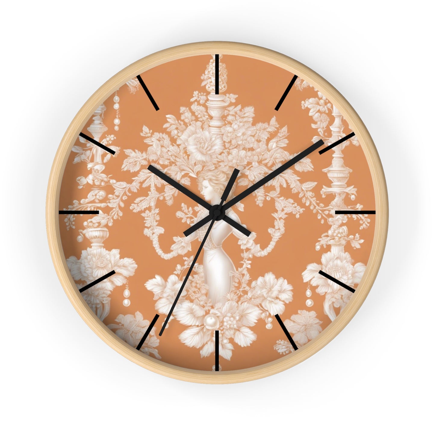 Wall Clock, Pearl Lady Toile / Melon, Hands/Base Variants