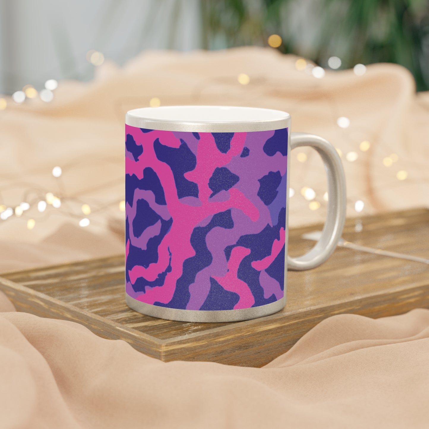 Tropical Metallic Mug, Gold or Silver - Coral Threads/Heatwave