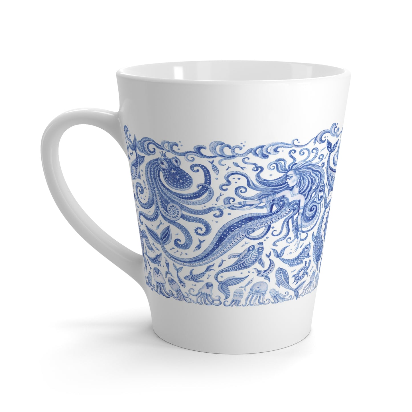 Latte White Mug - Perfect for Coffee Enthusiasts / Mermaid Kingdom, Blue