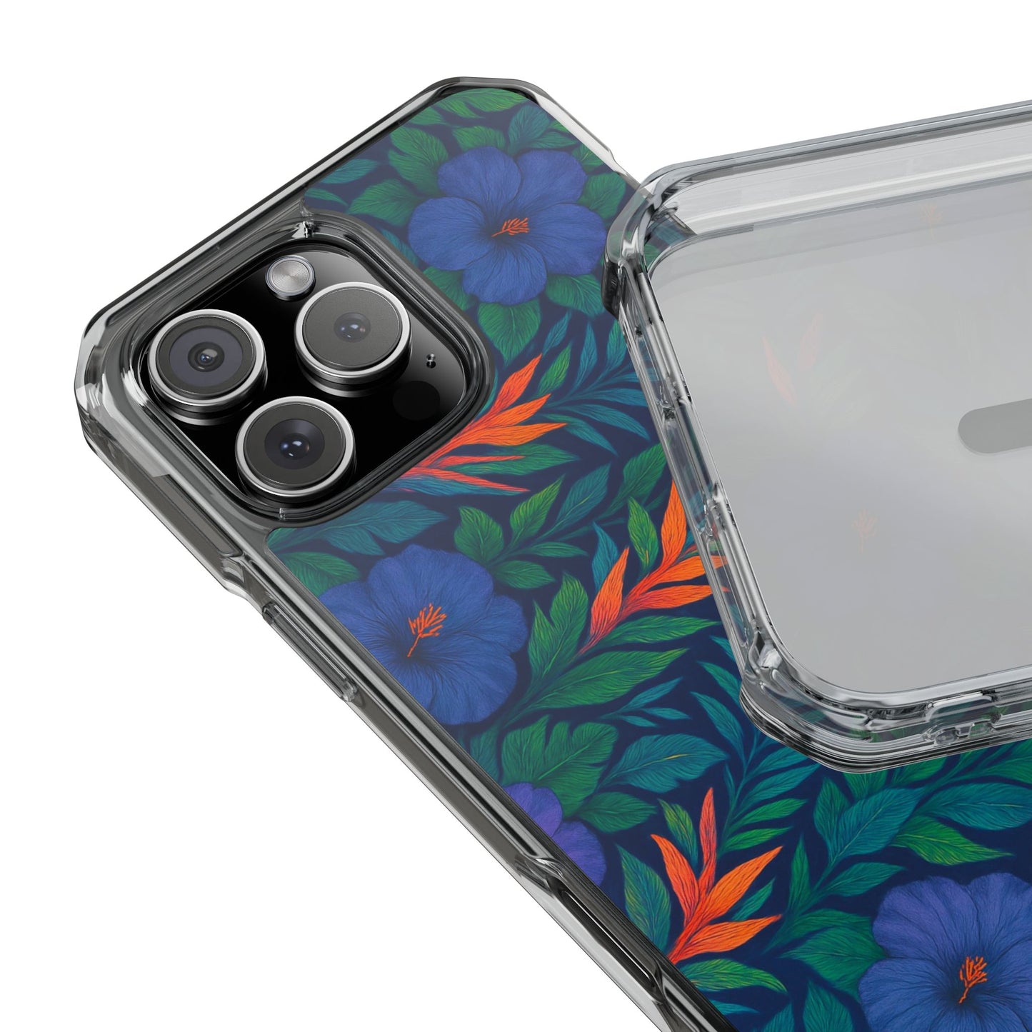 Midnight Flower Navy Magnetic Clear Phone Case, Many Models