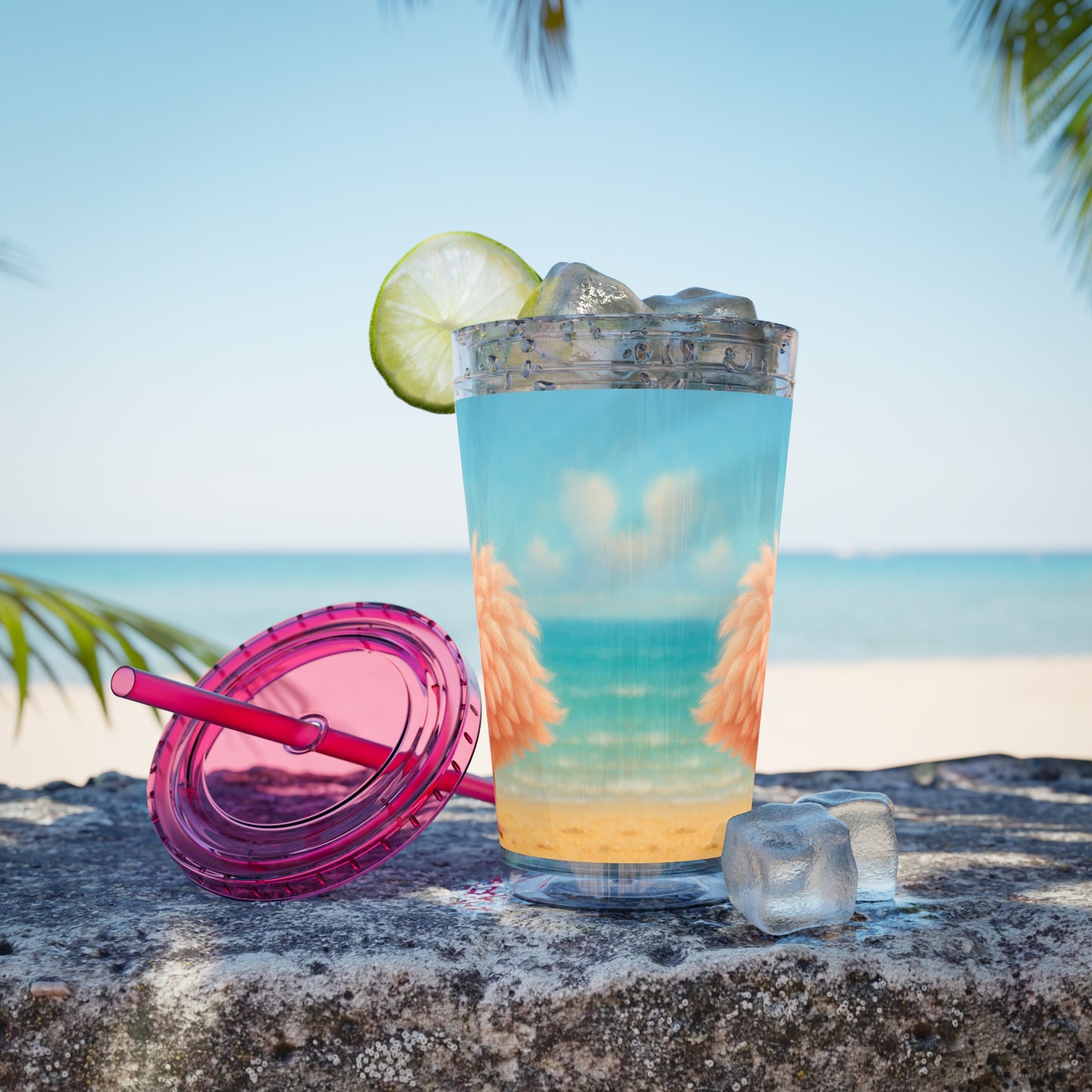 Tropical Tumbler with Straw | 16oz Colorful Travel Cup / Baby Flamingo