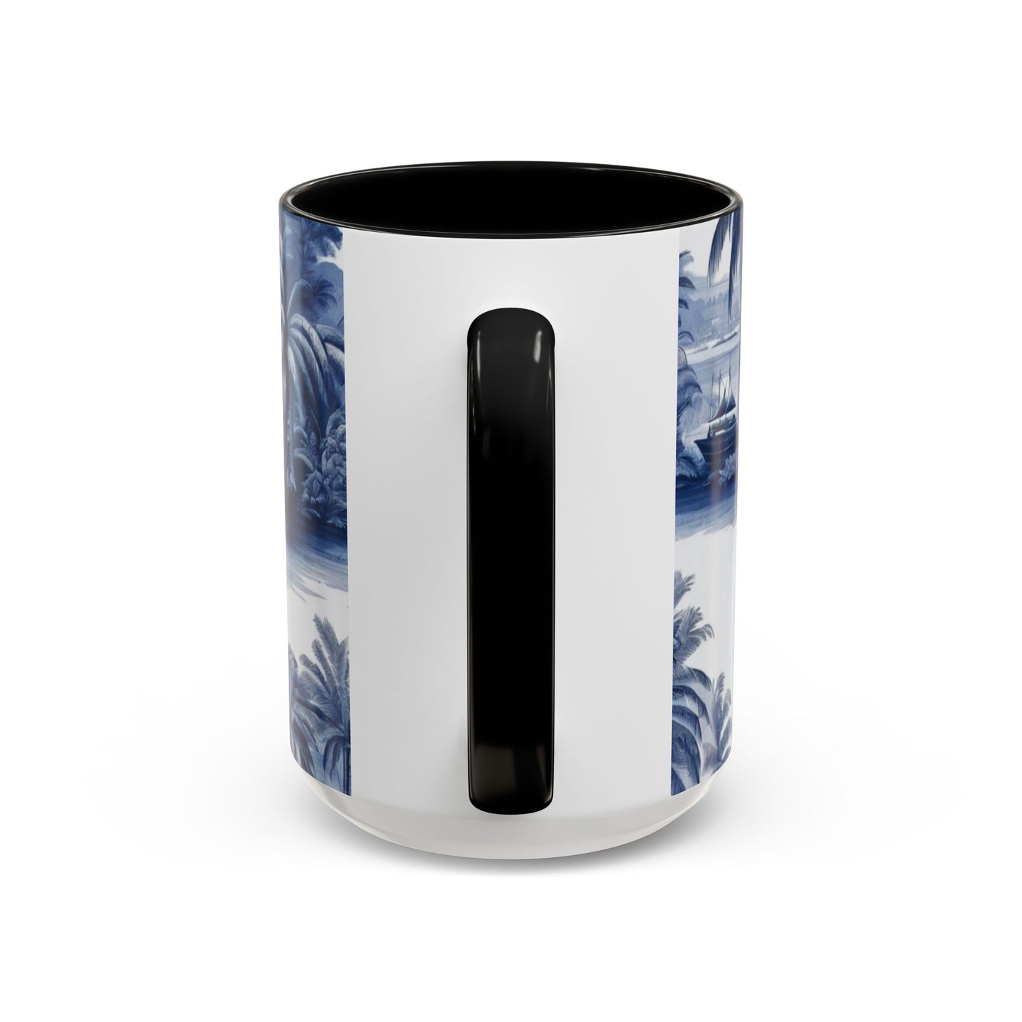 Accent Coffee Mug (11, 15oz), 8 Colors - Tropical Toile Blue/White