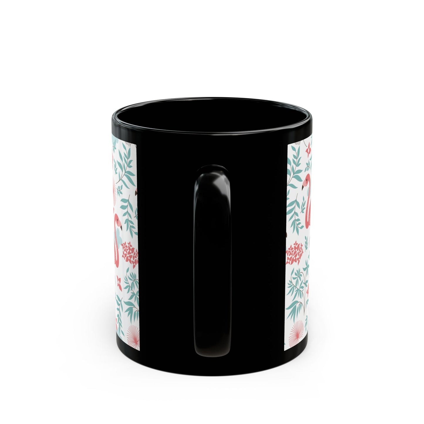 Black Coffee Mug - Happy Flamingos