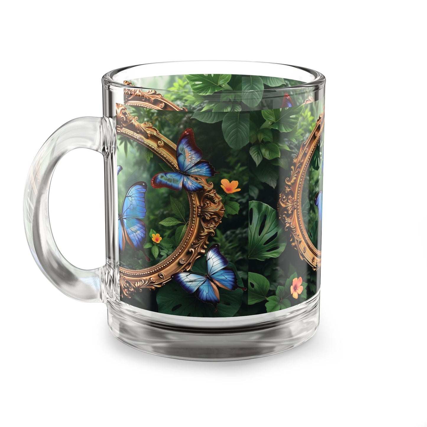 Tropical Glass Mug - 10oz Coffee Cup / Framed Monarchs