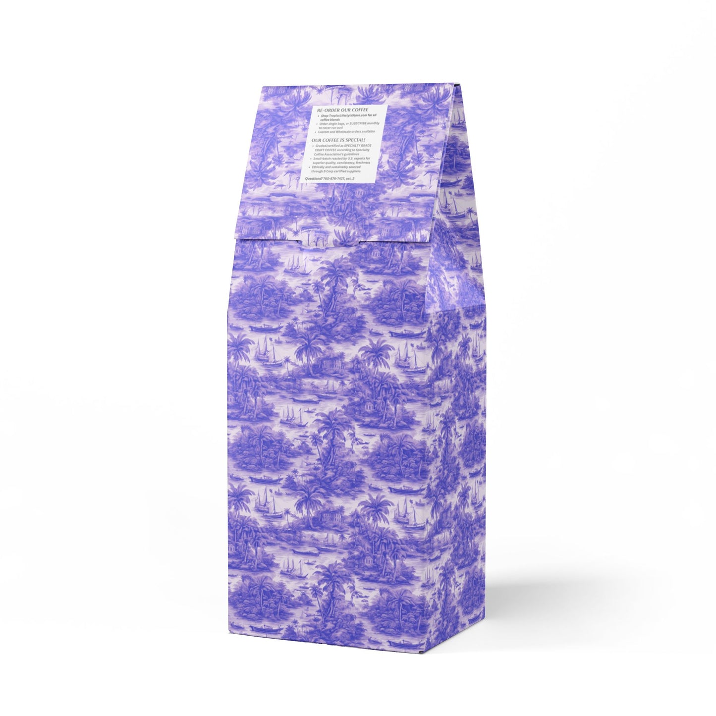 Beach Sunrise Blend™ (Light Roast) Specialty Grade Craft Coffee / Tropical Toile, Purple