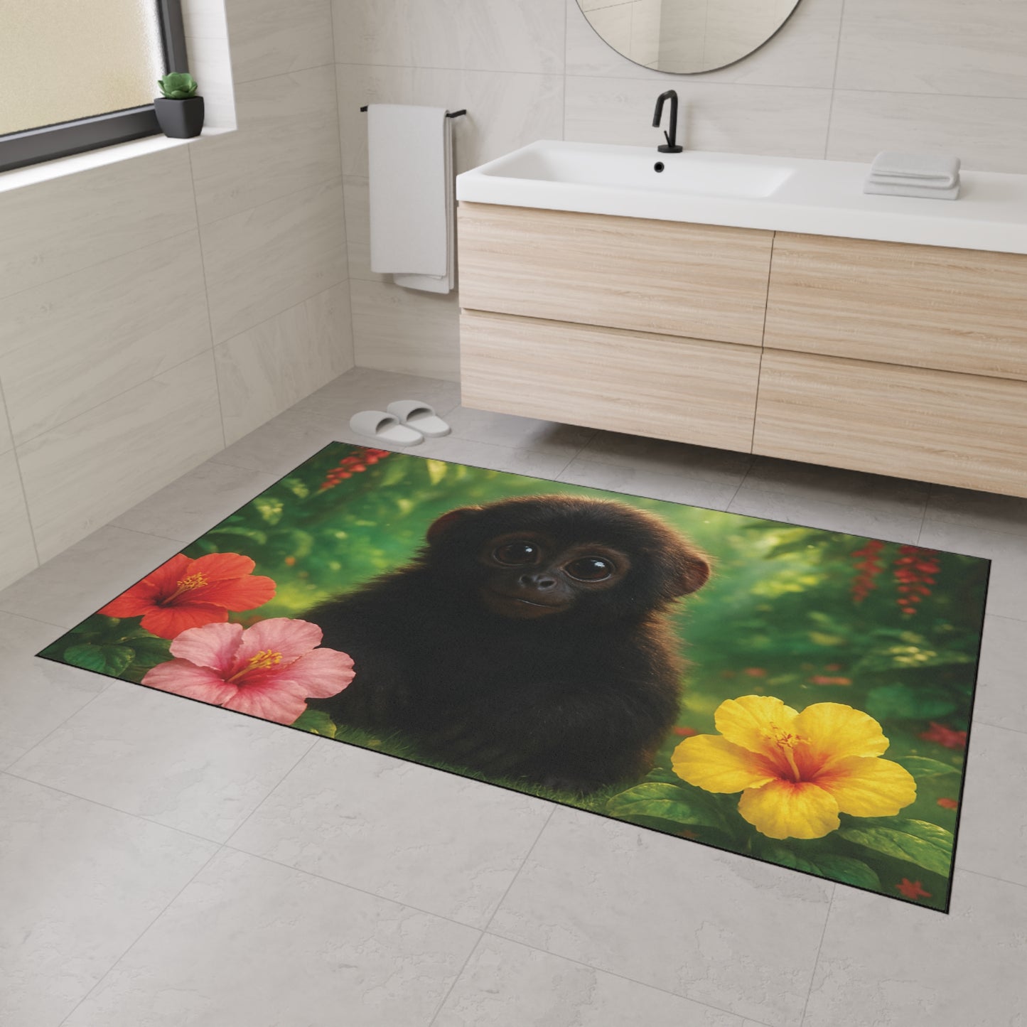 Heavy Duty Floor Mat, 5 Sizes – Tropical Area Rug for Home Décor / Baby Howler Monkey
