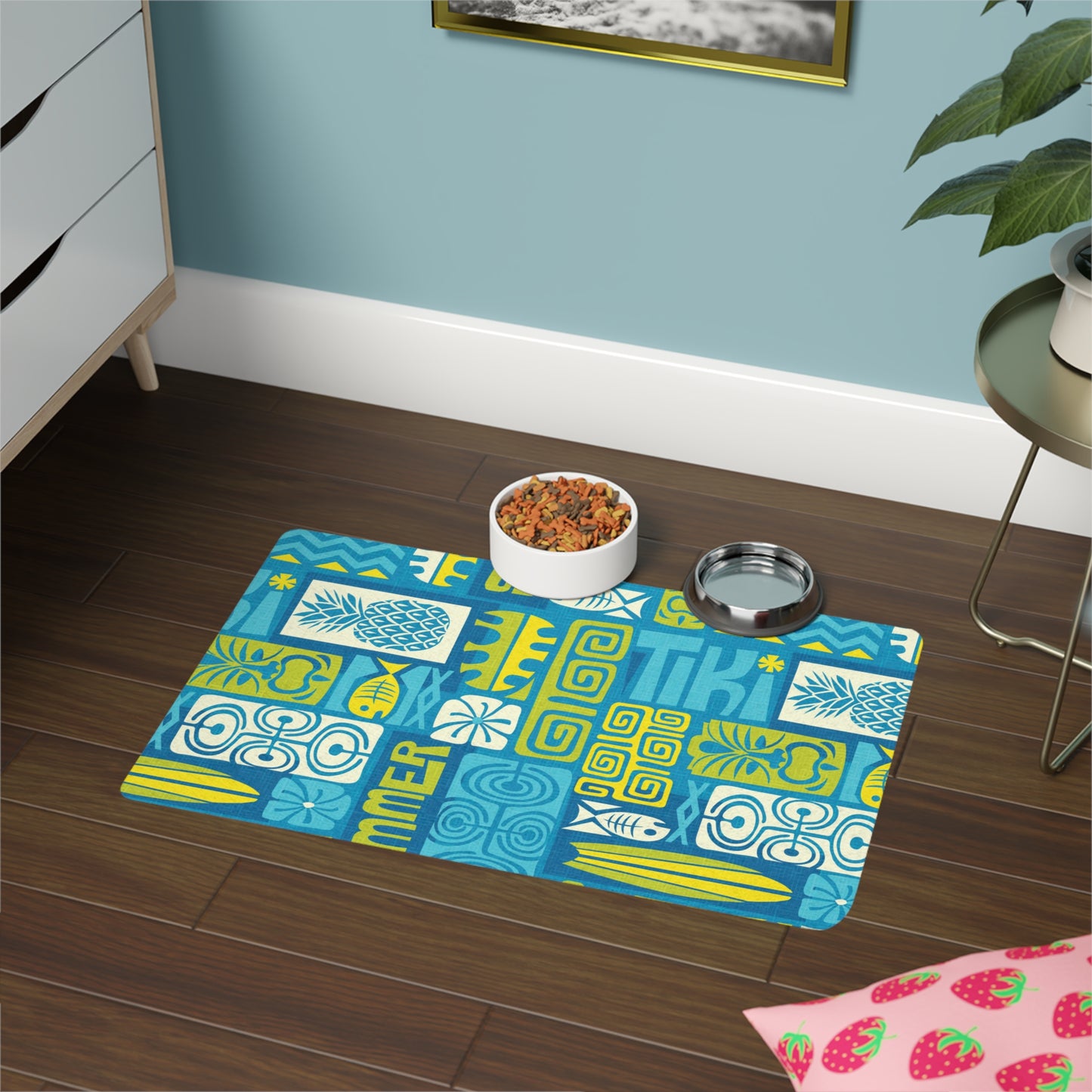 Pet Food Mat (12x18) - Tiki Poster Blue