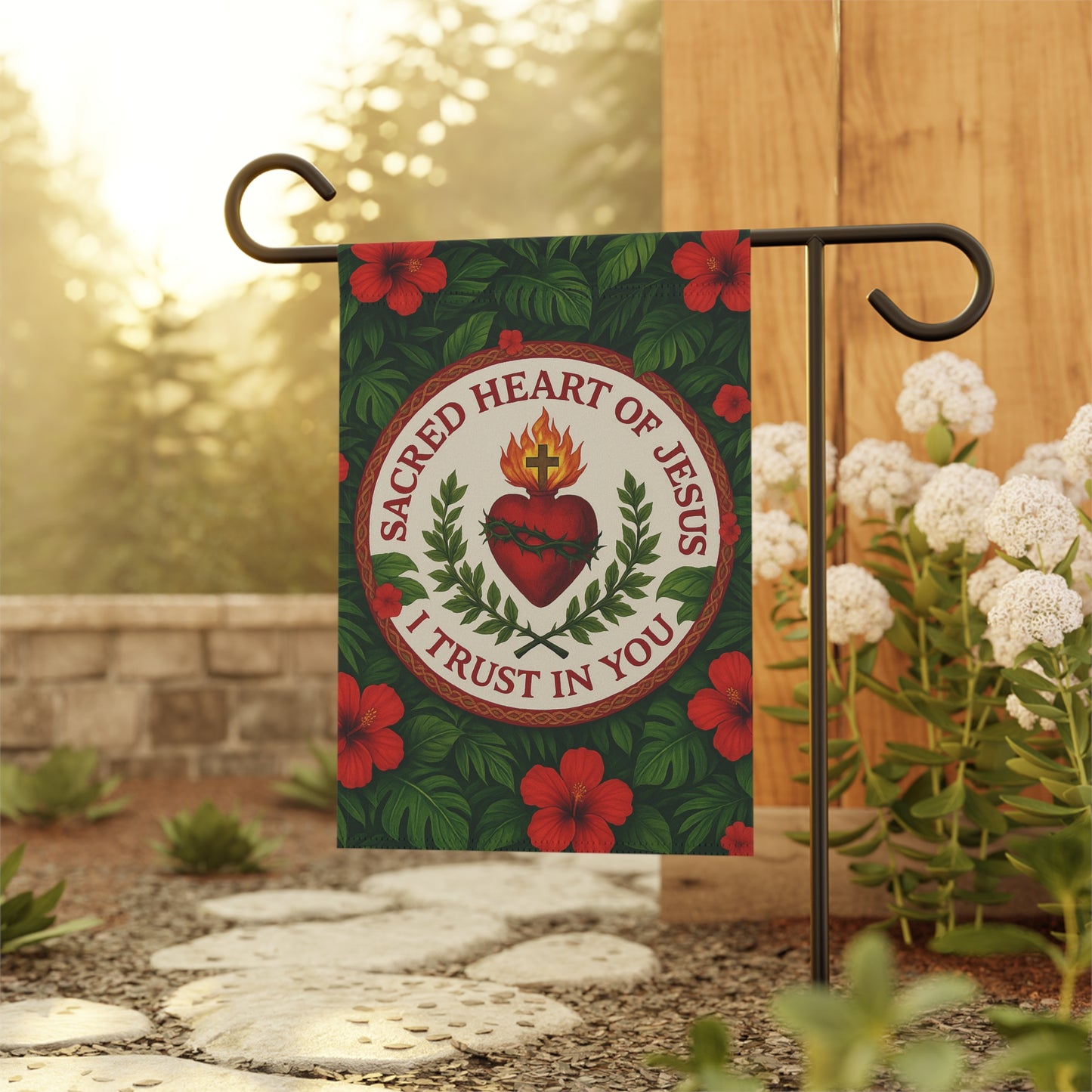 Religious Tropical Garden Flag/Banner  -  Outdoor Decor / Sacred Heart of Jesus