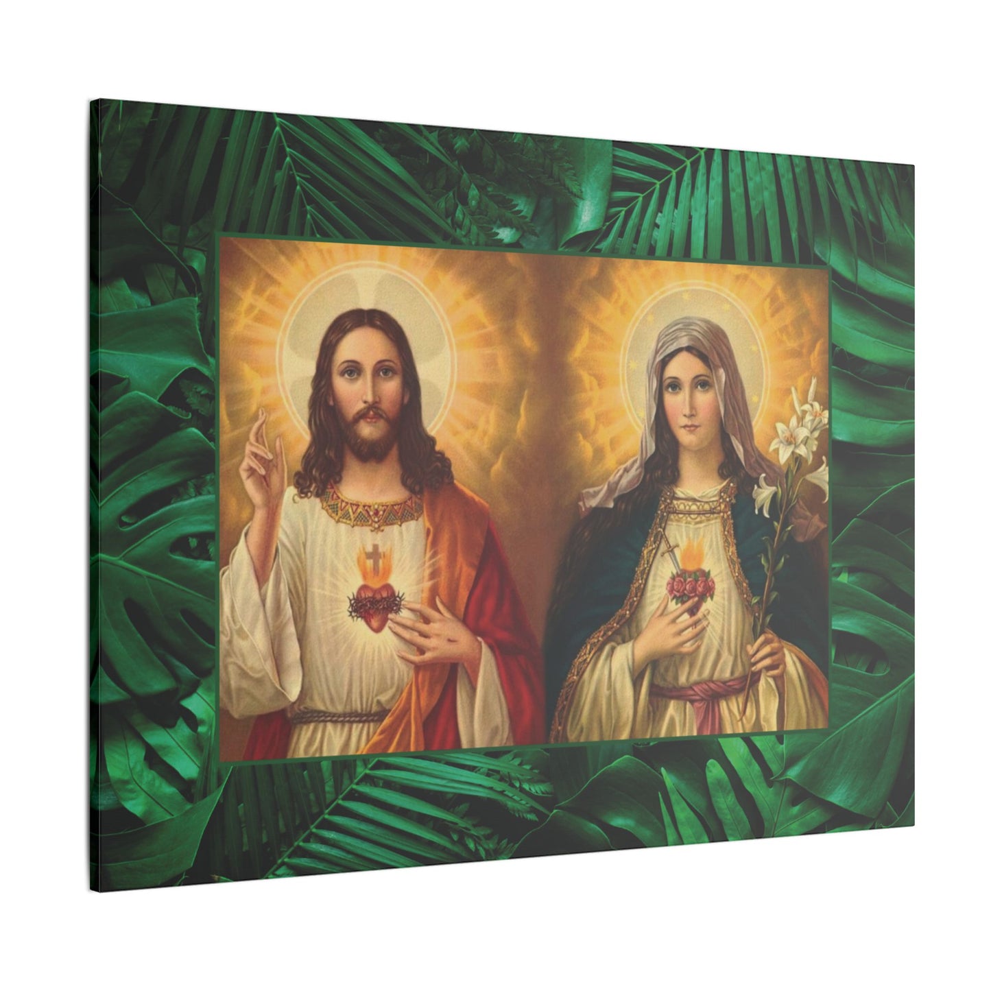 "Tropical Rainforest Jesus and Mary" Religious Canvas Artwork - Stretched Canvas Print / Byzantine Icons