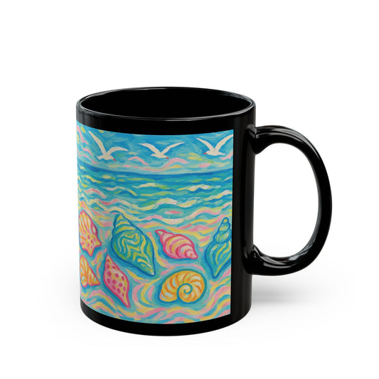 Black Coffee Mug - Glow Seashells