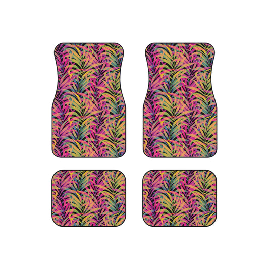 Tropical Rainbow Fronds Car Floor Mats - SET of 4, Front and Back