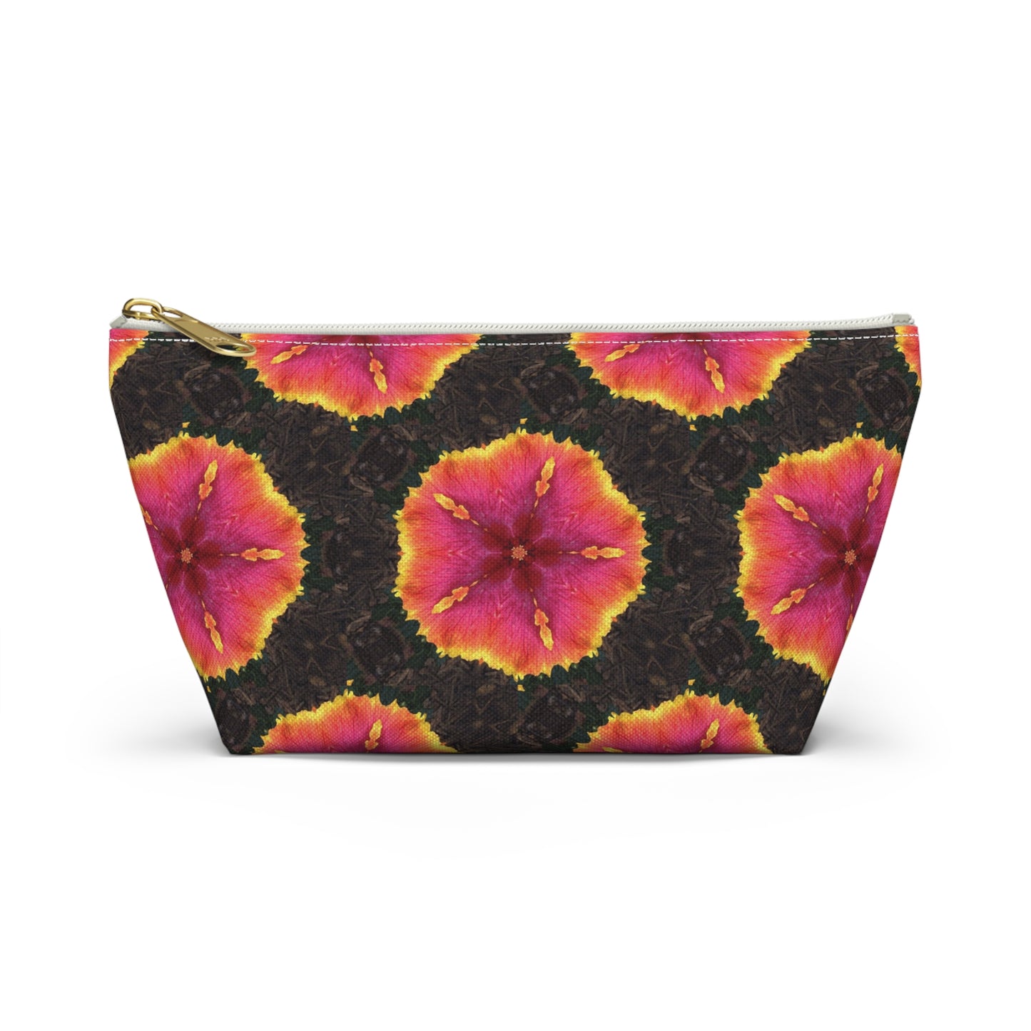 Tropical Accessory Pouch, 2 sizes | Makeup Bag | Perfect for Travel & Everyday Use / Hibiscus Kaleidoscope, Black