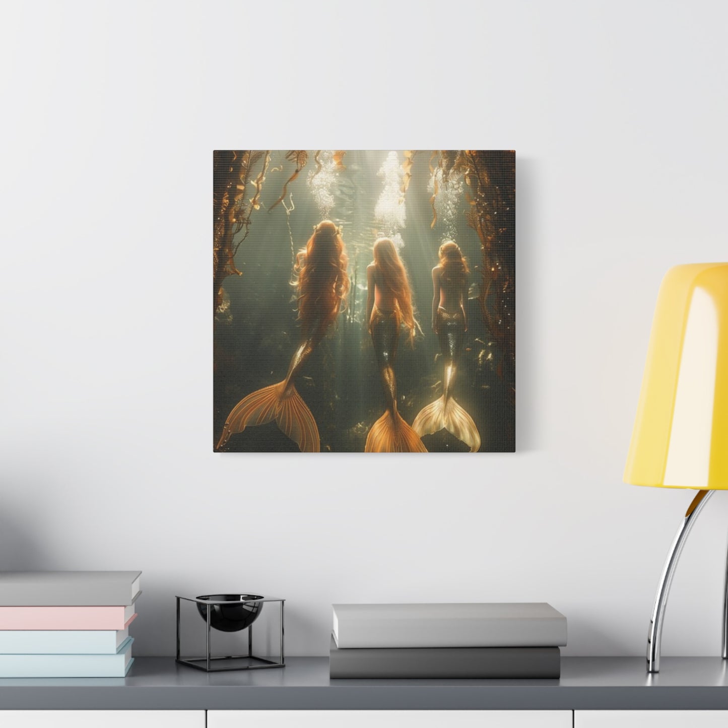 Mermaid-Themed Matte Canvas Wall Art - Enchanting Underwater Scene / Three Mermaid Sisters