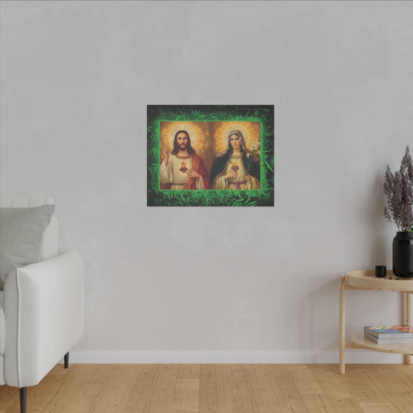 "Tropical Glow Jesus and Mary" Religious Canvas Artwork - Stretched Canvas Print / Byzantine Icons